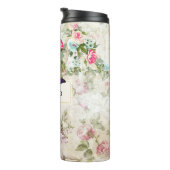 ピンクと緑の蝶の見すぼらしいヴィンテージバラ タンブラー (回転右)