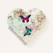 ピンクと緑の蝶の見すぼらしいヴィンテージバラ ノートブック (正面)