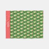 ピンクと緑の蝶パーソナライズされた フリースブランケット (正面(横))