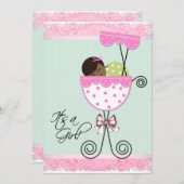 ピンクと緑の赤ちゃんシャワー 招待状 (正面/裏面)