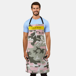 ピンクと緑の迷彩自分の名前をパーソナライズ エプロン