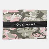 ピンクと緑の迷彩自分の名前をパーソナライズ キッチンタオル (横)