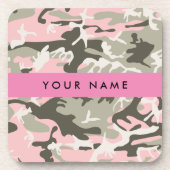 ピンクと緑の迷彩自分の名前をパーソナライズ コースター (正面)