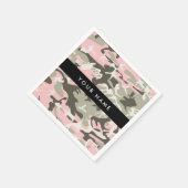 ピンクと緑の迷彩自分の名前をパーソナライズ スタンダードカクテルナプキン (角)