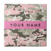 ピンクと緑の迷彩自分の名前をパーソナライズ タイル (正面)
