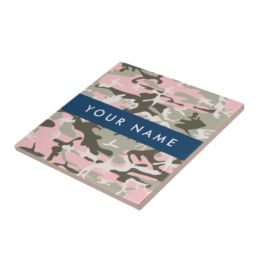 ピンクと緑の迷彩自分の名前をパーソナライズ タイル (側面)