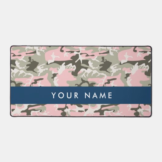 ピンクと緑の迷彩自分の名前をパーソナライズ デスクマット (正面)