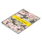 ピンクと緑の迷彩自分の名前をパーソナライズ ノートブック (左側)