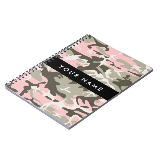 ピンクと緑の迷彩自分の名前をパーソナライズ ノートブック (左側)
