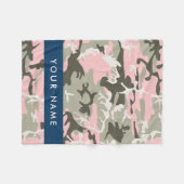 ピンクと緑の迷彩自分の名前をパーソナライズ フリースブランケット (正面(横))