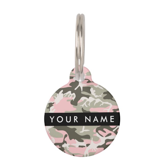 ピンクと緑の迷彩自分の名前をパーソナライズ ペット　ネームタグ (正面)