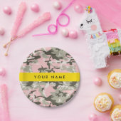 ピンクと緑の迷彩自分の名前をパーソナライズ ペーパープレート (パーティー)