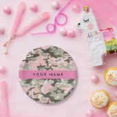 ピンクと緑の迷彩自分の名前をパーソナライズ ペーパープレート (パーティー)