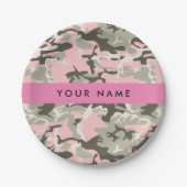 ピンクと緑の迷彩自分の名前をパーソナライズ ペーパープレート (正面)