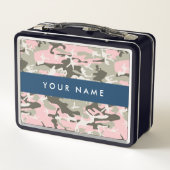 ピンクと緑の迷彩自分の名前をパーソナライズ メタルランチボックス (裏面)