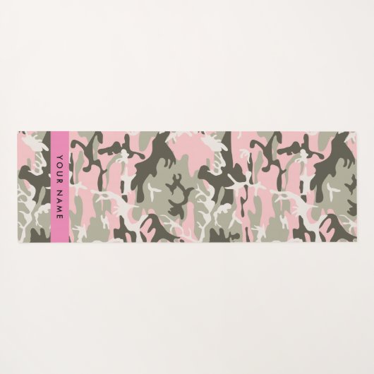 ピンクと緑の迷彩自分の名前をパーソナライズ ヨガマット (裏面(横))
