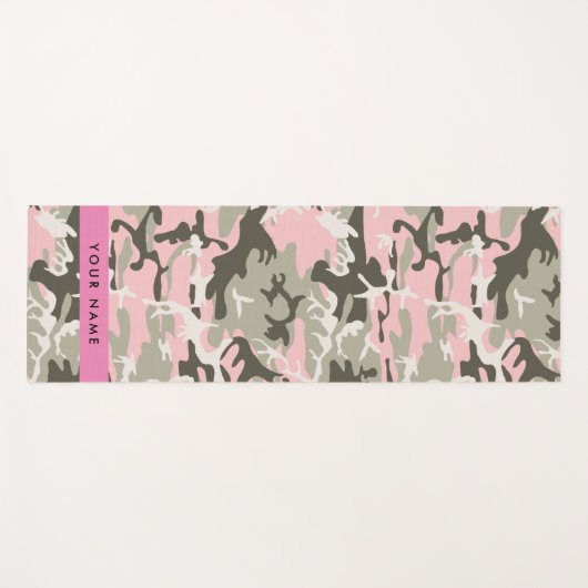 ピンクと緑の迷彩自分の名前をパーソナライズ ヨガマット (正面(横))