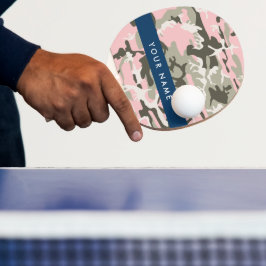 ピンクと緑の迷彩自分の名前をパーソナライズ 卓球ラケット