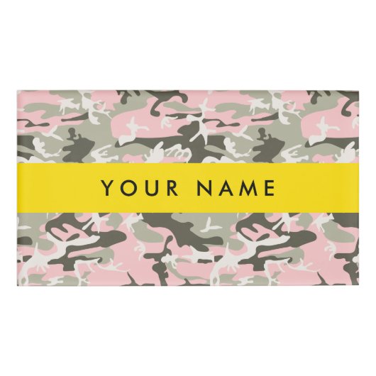 ピンクと緑の迷彩自分の名前をパーソナライズ 名札 (正面)