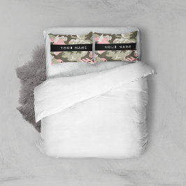 ピンクと緑の迷彩自分の名前をパーソナライズ 枕カバー