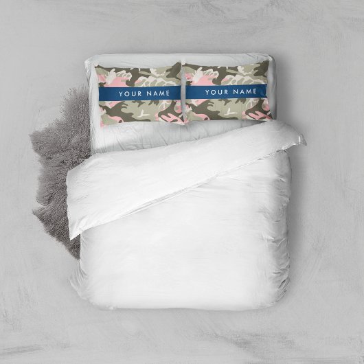 ピンクと緑の迷彩自分の名前をパーソナライズ 枕カバー