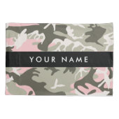 ピンクと緑の迷彩自分の名前をパーソナライズ 枕カバー (裏面)