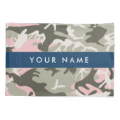 ピンクと緑の迷彩自分の名前をパーソナライズ 枕カバー (裏面)