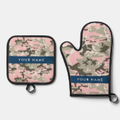 ピンクと緑の迷彩自分の名前をパーソナライズ 鍋つかみ&鍋敷きセット (正面)