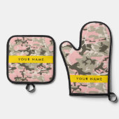 ピンクと緑の迷彩自分の名前をパーソナライズ 鍋つかみ&鍋敷きセット (正面)
