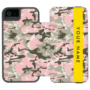 ピンクと緑の迷彩自分の名前をパーソナライズ iPhone SE/5/5sウォレットケース