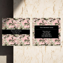 ピンクと緑の迷彩、軍隊、陸軍 スクエア名刺