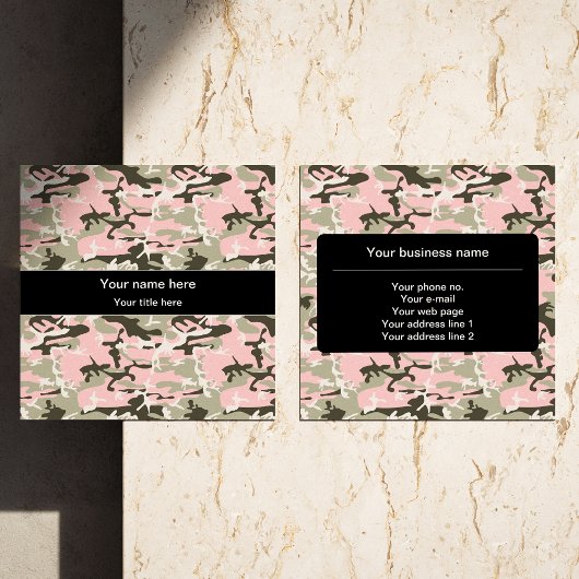 ピンクと緑の迷彩、軍隊、陸軍 スクエア名刺