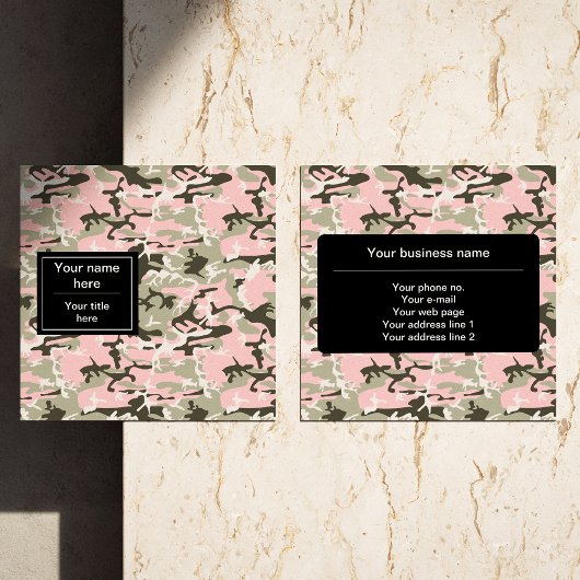 ピンクと緑の迷彩、軍隊、陸軍 スクエア名刺
