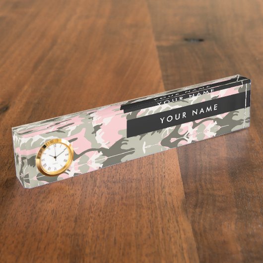 ピンクと緑の迷彩、軍隊、陸軍 デスクネームプレート (側面)