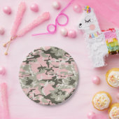 ピンクと緑の迷彩、軍隊、陸軍 ペーパープレート (パーティー)