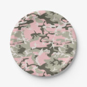 ピンクと緑の迷彩、軍隊、陸軍 ペーパープレート (正面)