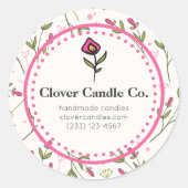 ピンクと緑の長い茎のワイルドフラワービジネス ラウンドシール (正面)