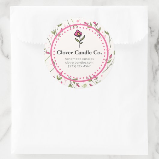 ピンクと緑の長い茎のワイルドフラワービジネス ラウンドシール (バッグ)