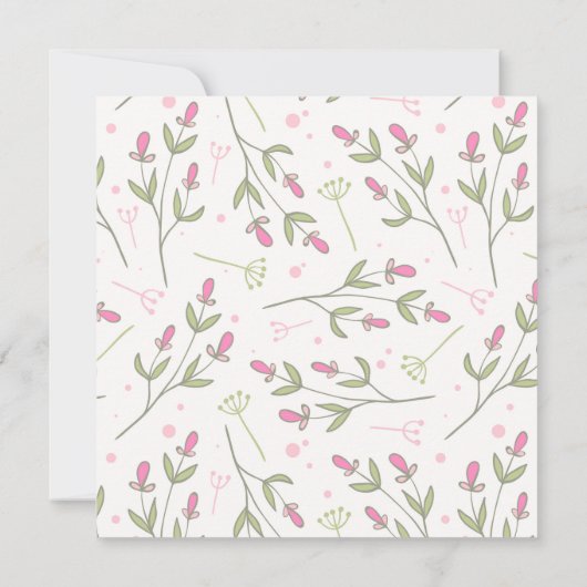 ピンクと緑の長い茎のワイルドフラワーブライダル茶 招待状 (裏面)