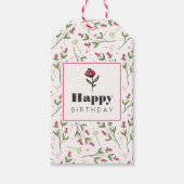 ピンクと緑の長い茎のワイルドフラワー誕生日 ギフトタグ (正面)