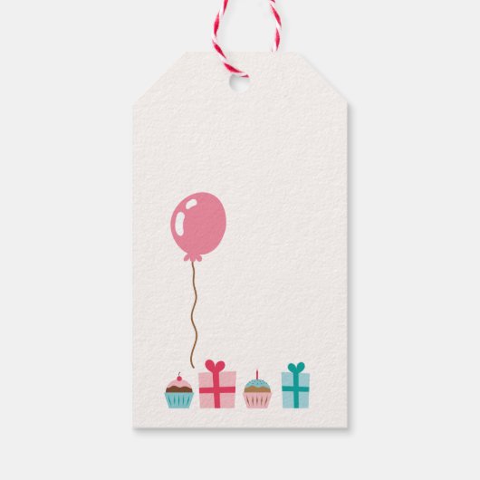 ピンクと緑の長い茎のワイルドフラワー誕生日 ギフトタグ (裏面)