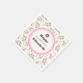 ピンクと緑の長い茎のワイルドフラワー誕生日 スタンダードカクテルナプキン (角)