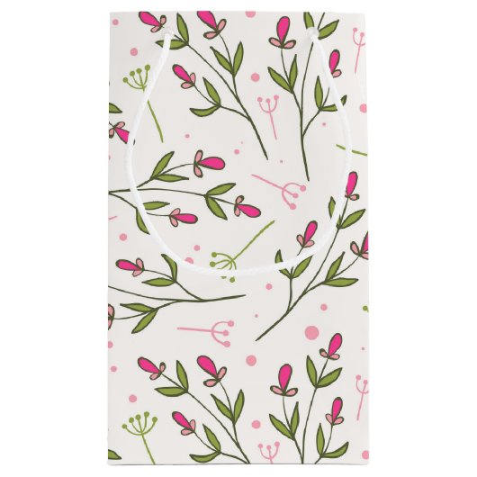 ピンクと緑の長い茎のワイルドフラワー誕生日 スモールペーパーバッグ (裏面)