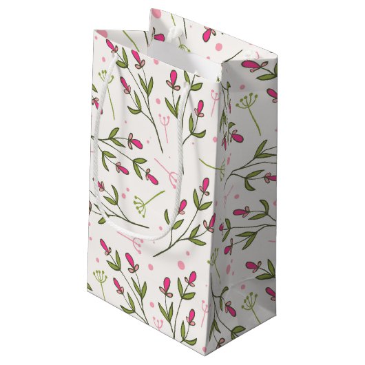 ピンクと緑の長い茎のワイルドフラワー誕生日 スモールペーパーバッグ (裏面アングル)