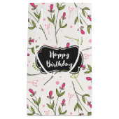 ピンクと緑の長い茎のワイルドフラワー誕生日 スモールペーパーバッグ (正面)