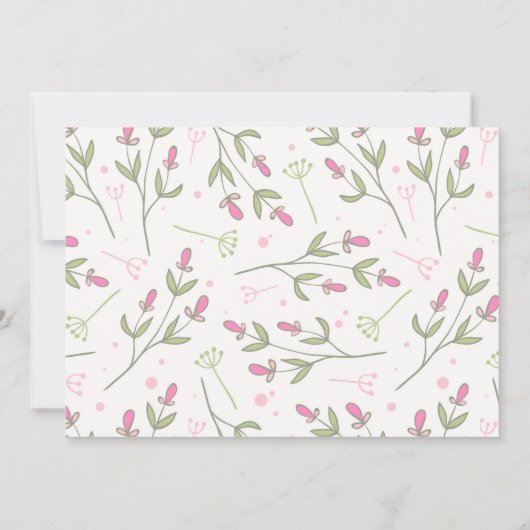 ピンクと緑の長い茎のワイルドフラワー誕生日 招待状 (裏面)