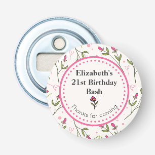 ピンクと緑の長い茎のワイルドフラワー誕生日 栓抜き