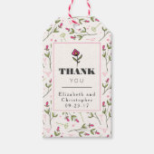 ピンクと緑の長い茎の花ありがとう ギフトタグ (正面)