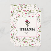 ピンクと緑の長い茎の花ありがとう サンキューカード (正面/裏面)