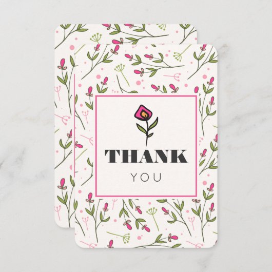 ピンクと緑の長い茎の花ありがとう サンキューカード (正面/裏面)